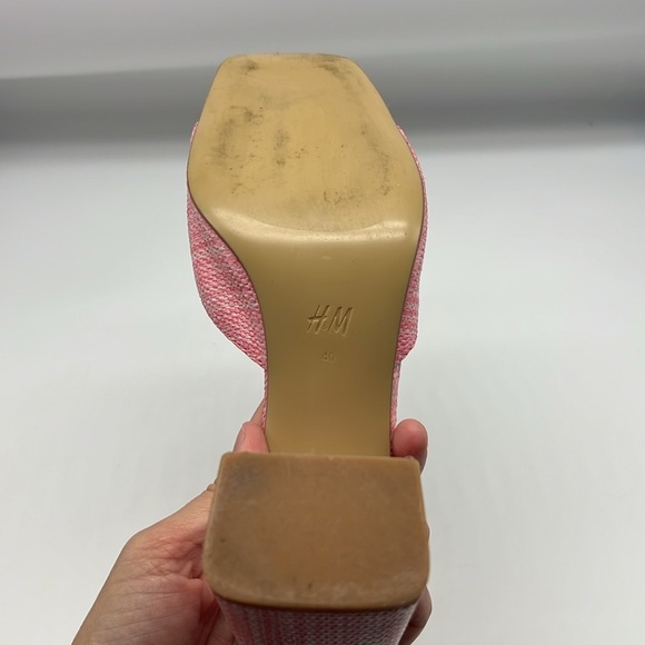 H&M - Pink Open Toe Straw Like Lightweight Slip On Heeled Sandal Size 40 - Picture 14 of 14